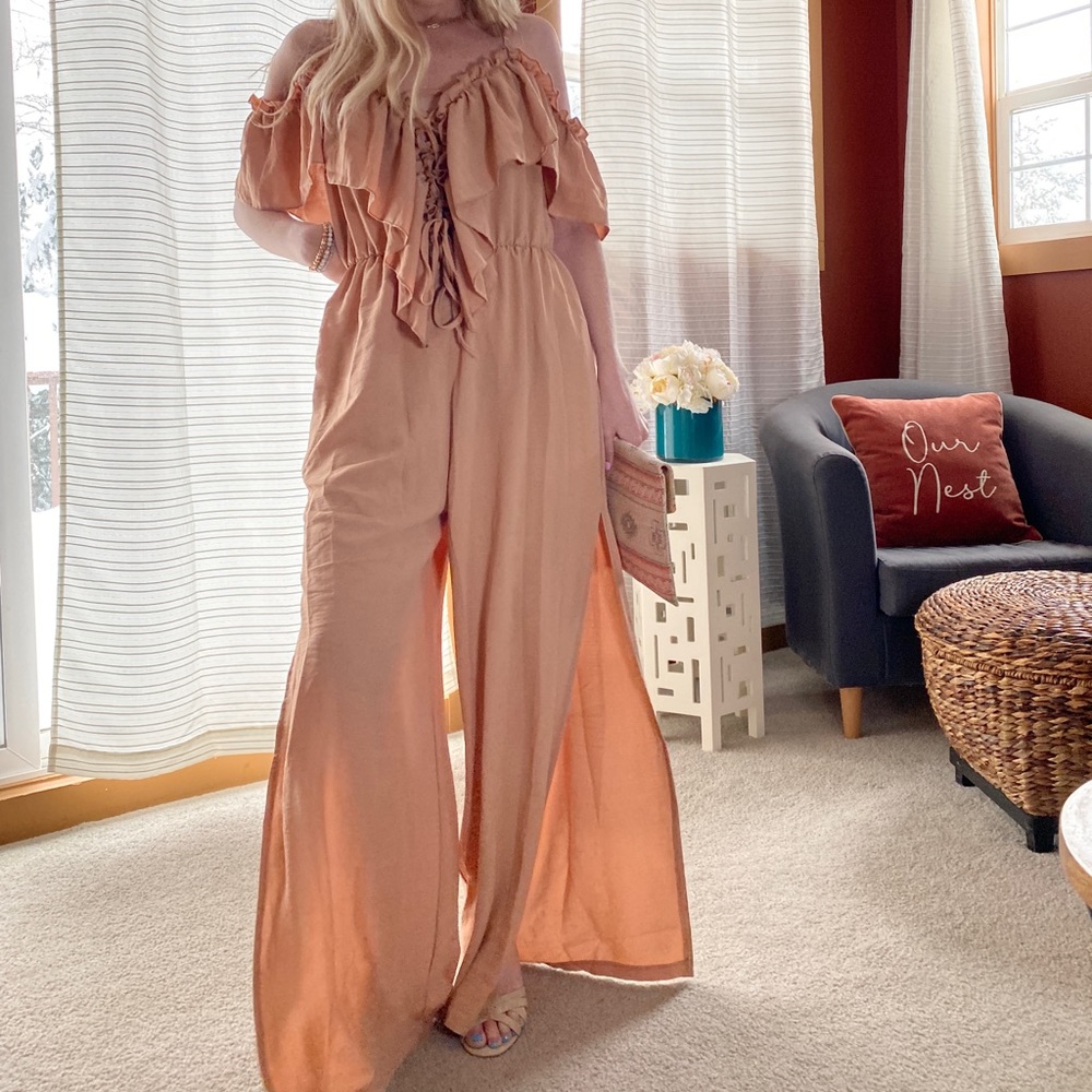 NWT side slit lace up jumpsuit